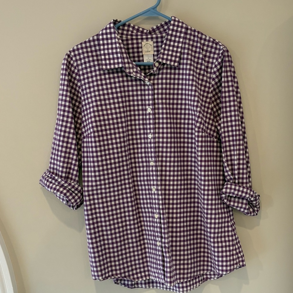 J. Crew Gingham Shirt in Purple and White